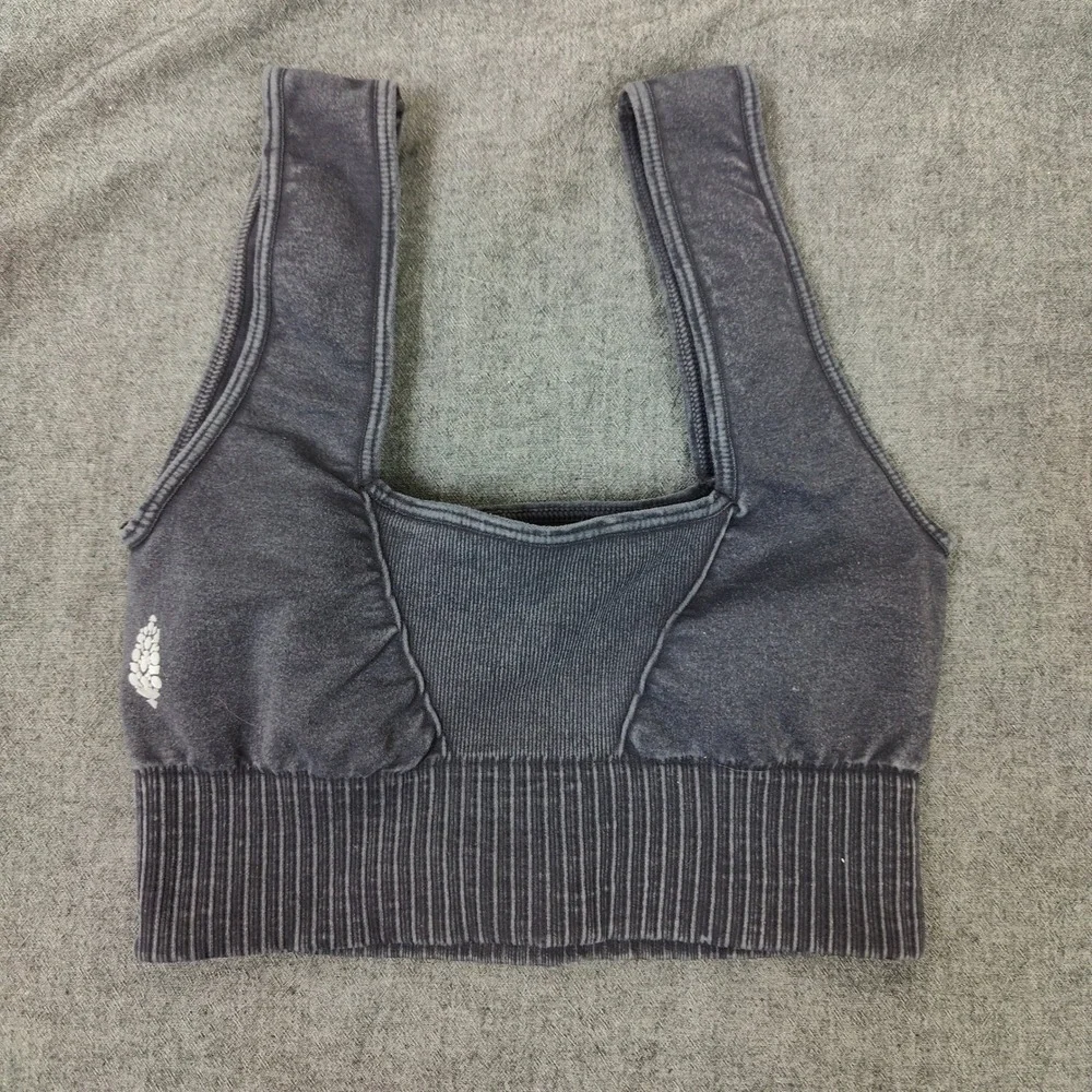 Free People Movement Good Karma Top Womens XS/S Black Gray‎ Square Neck Ribbed